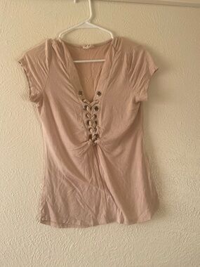 Women's Lace-Up V-Neck Short Sleeve Top